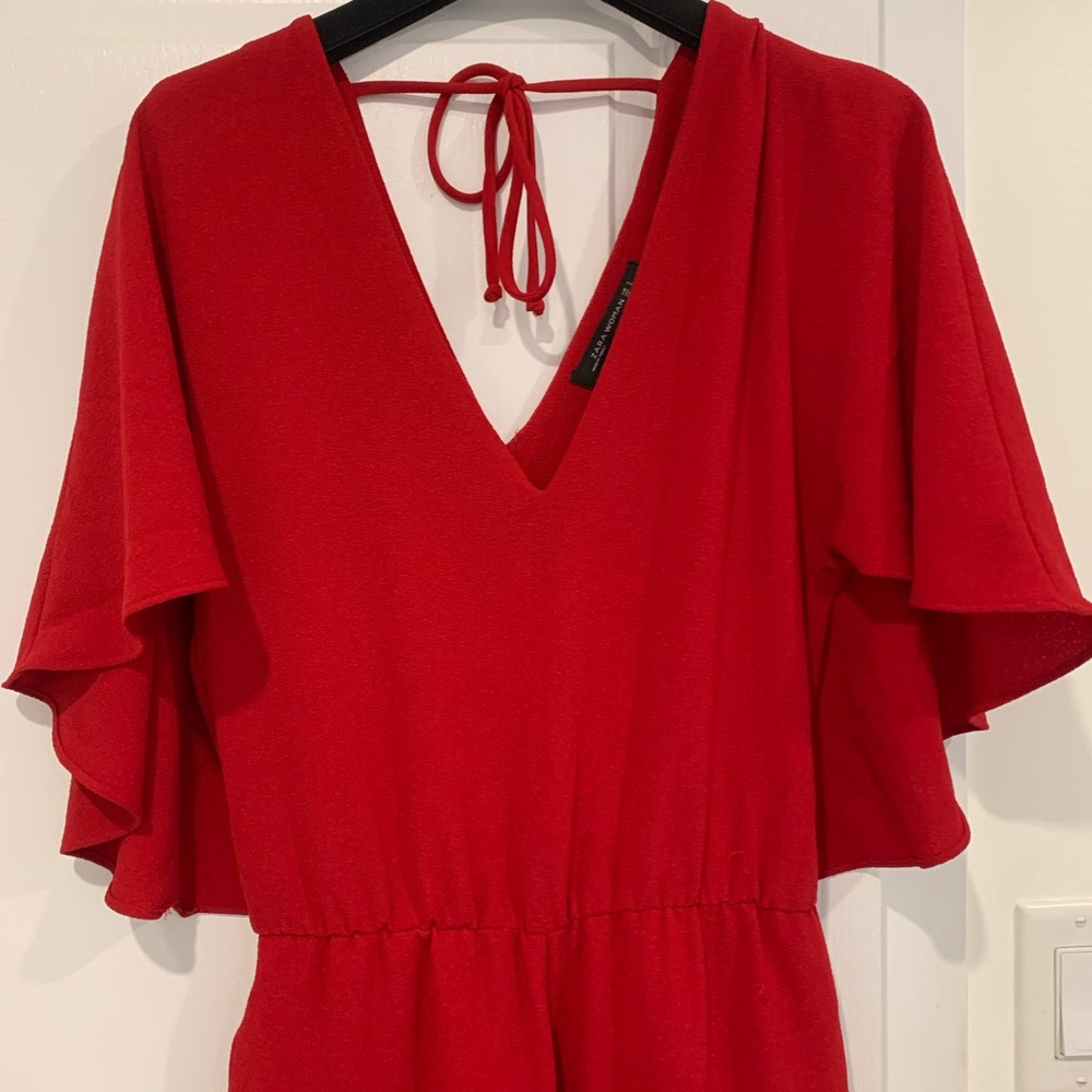 ZARA Red Wide Leg Jumpsuit - Picture 3 of 5